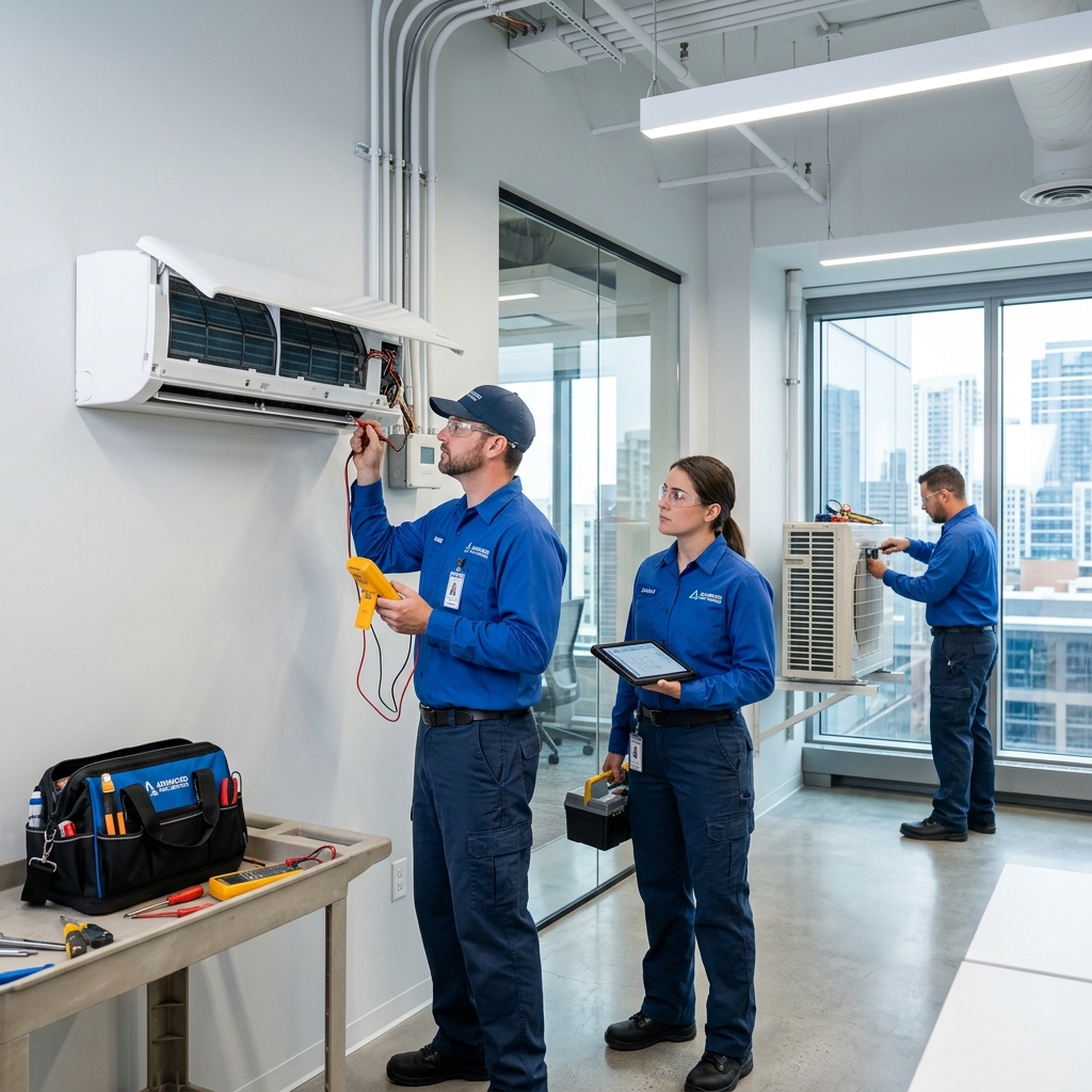 Equipe Dhenso realizando manutenção de ar condicionado